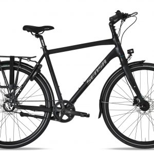 "Bicicleta urbana Sensa Cintura Belt-Drive LTD7 2025 negra con cuadro de aluminio y transmisión Gates CDN."